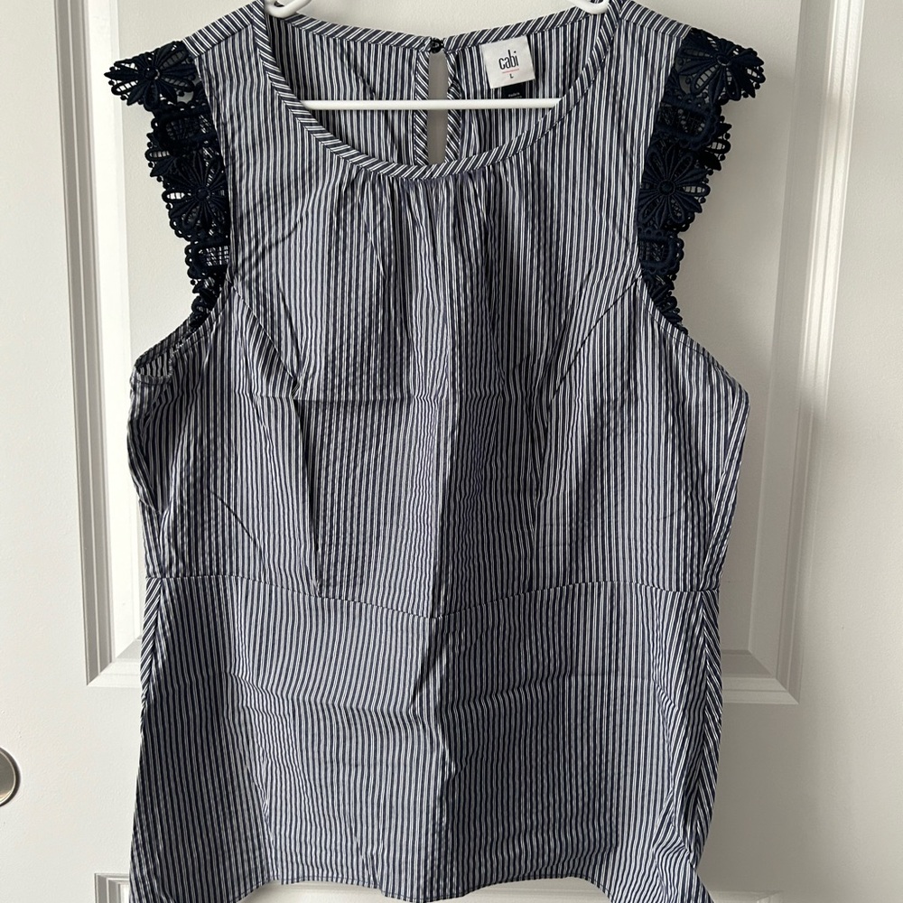 Pinstripe sleeveless top with ilet detail